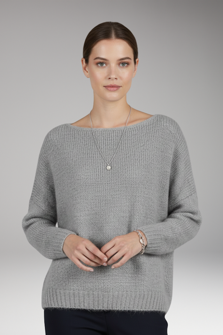 Women's Sweater with Wide Neckline and Textured Surface