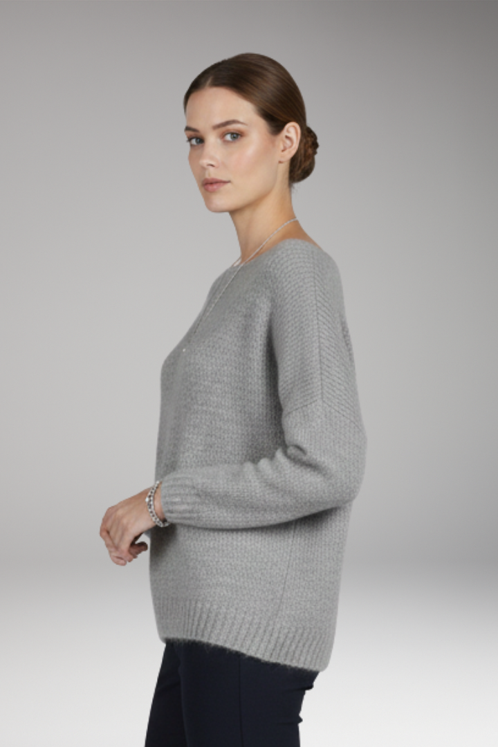Women's Sweater with Wide Neckline and Textured Surface