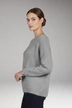 Women's Sweater with Wide Neckline and Textured Surface