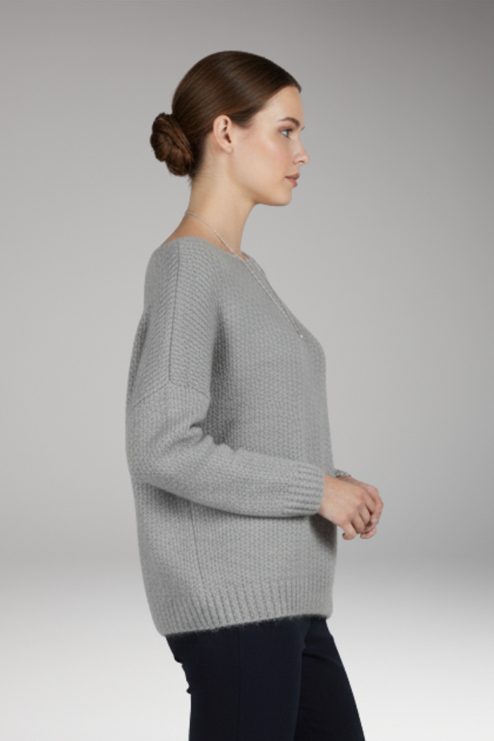 Women's Sweater with Wide Neckline and Textured Surface