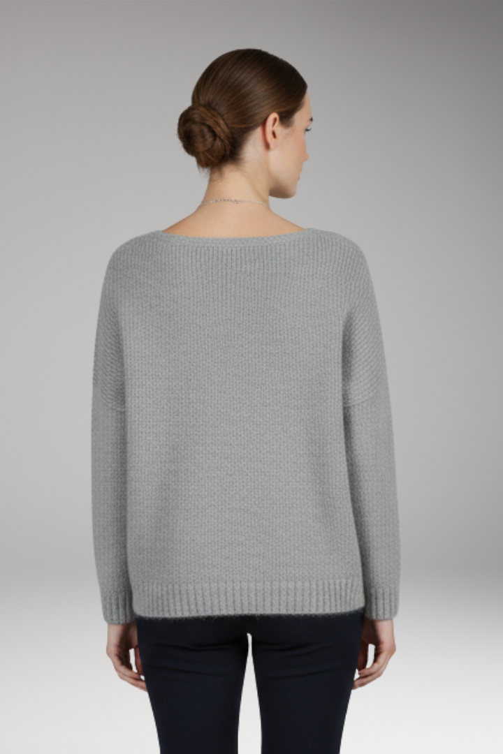 Women's Sweater with Wide Neckline and Textured Surface