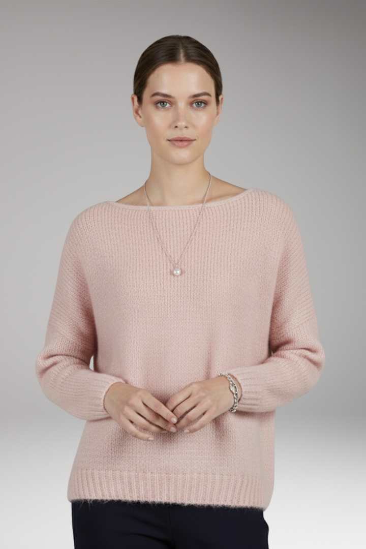 Women's Sweater with Wide Neckline and Textured Surface