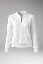 Women's Sweater with Zip Neck and Cable Texture