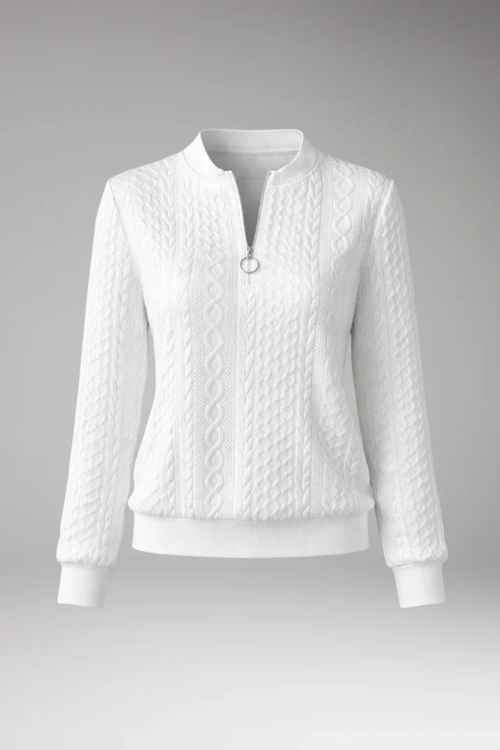 Women's Sweater with Zip Neck and Cable Texture