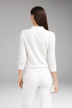 Women's Sweater with Zip Neck and Cable Texture