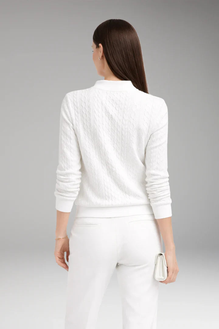 Women's Sweater with Zip Neck and Cable Texture