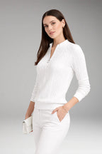 Women's Sweater with Zip Neck and Cable Texture