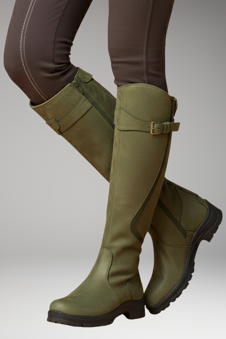 Women's Tall Boots with Buckle Detail and Textured Sole