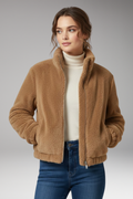 Women's Teddy Bomber Jacket with Front Zipper