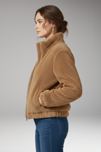 Women's Teddy Bomber Jacket with Front Zipper