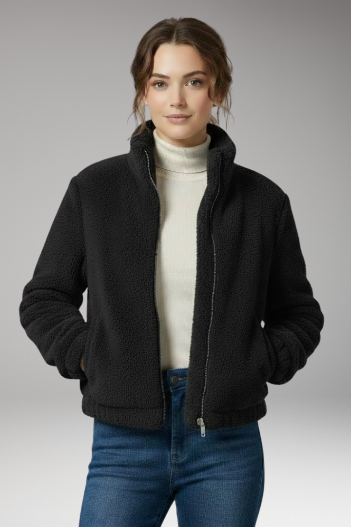 Women's Teddy Bomber Jacket with Front Zipper