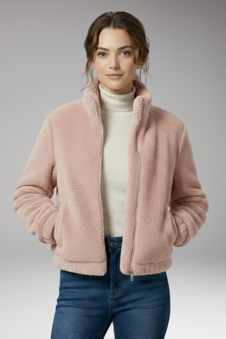 Women's Teddy Bomber Jacket with Front Zipper