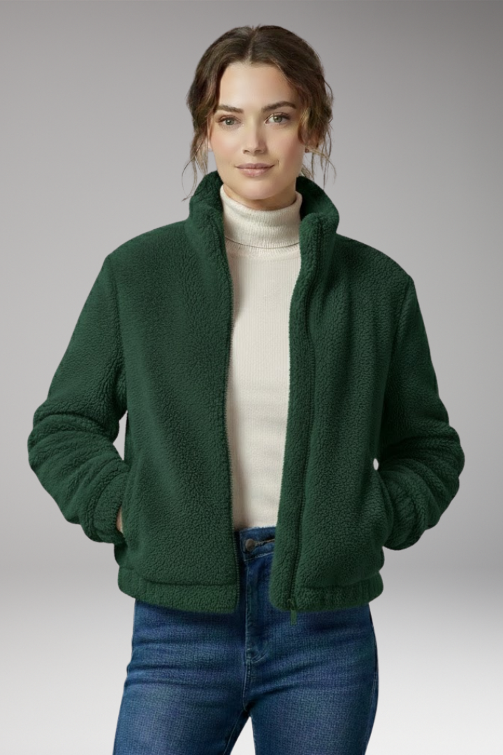 Women's Teddy Bomber Jacket with Front Zipper