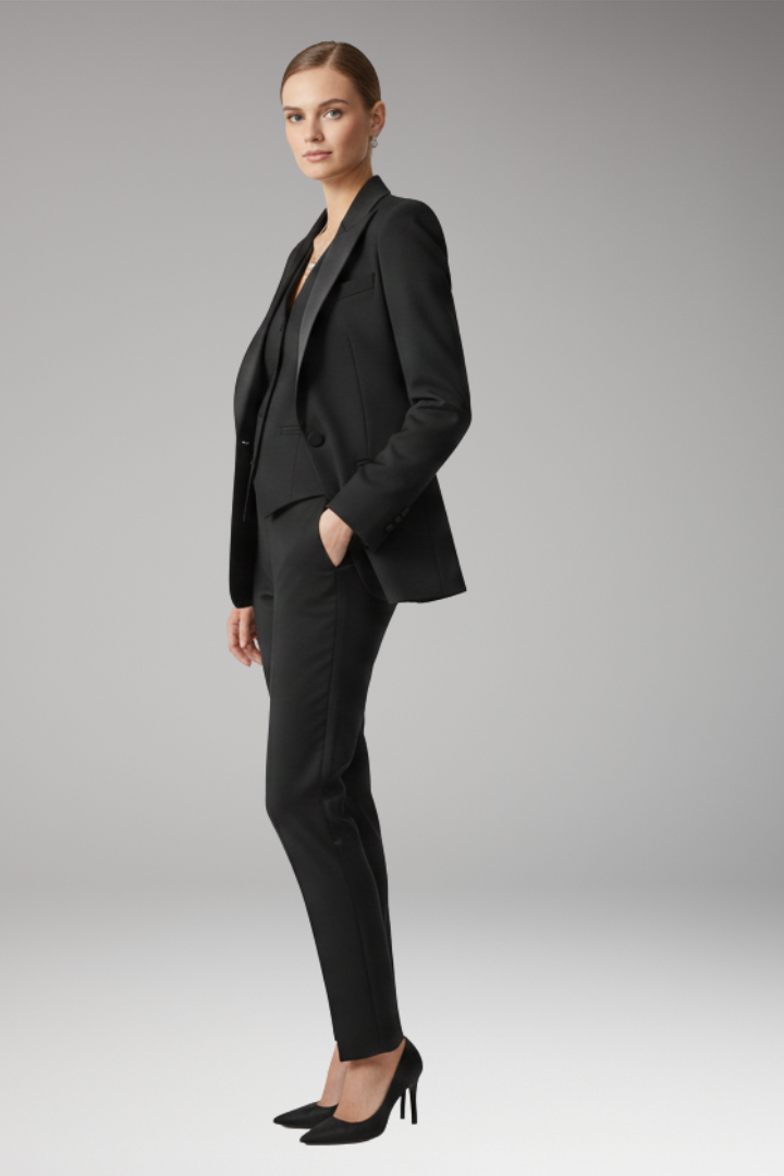 Women's Three Piece Suit Set with Notched Jacket and Straight Trousers