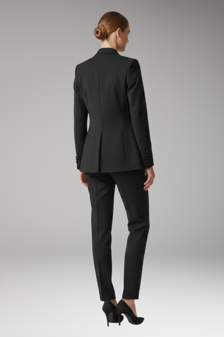 Women's Three Piece Suit Set with Notched Jacket and Straight Trousers