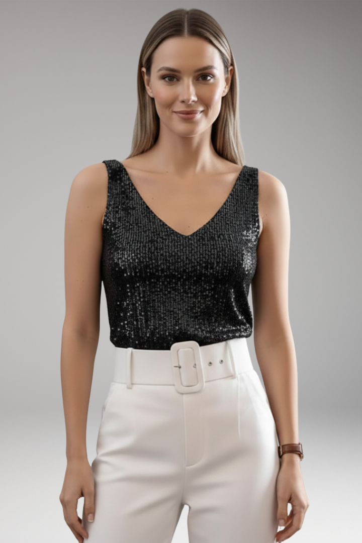 Women's Top with V-Neckline and Sequin Surface