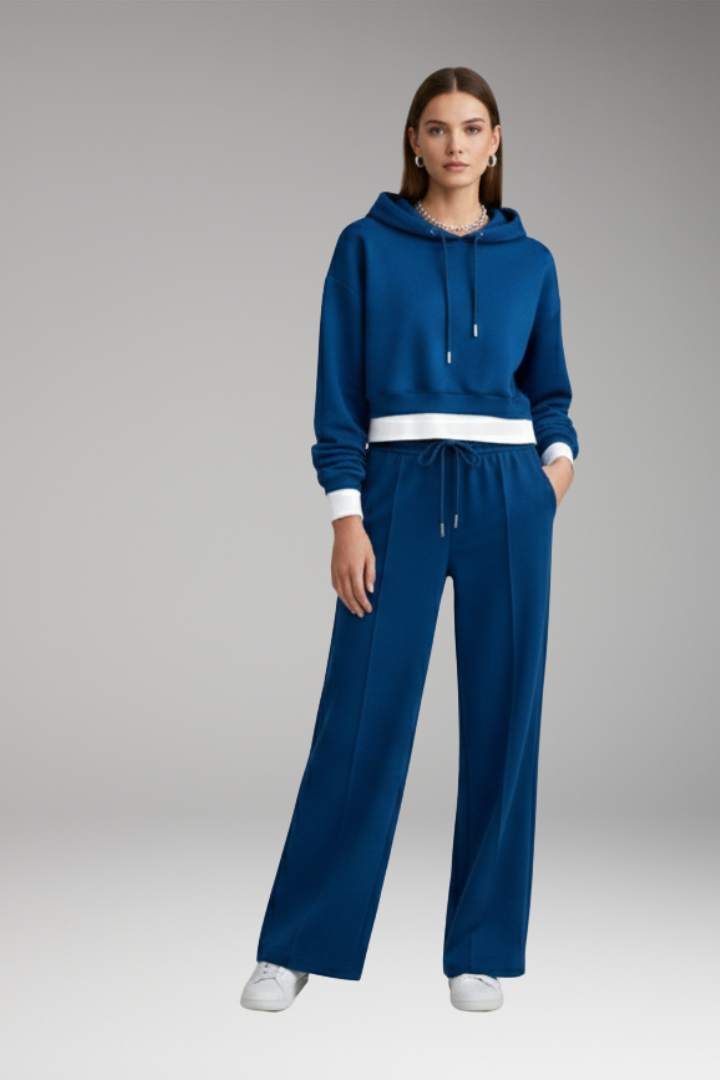 Women's Tracksuit Set with Cropped Hoodie and Wide Legs