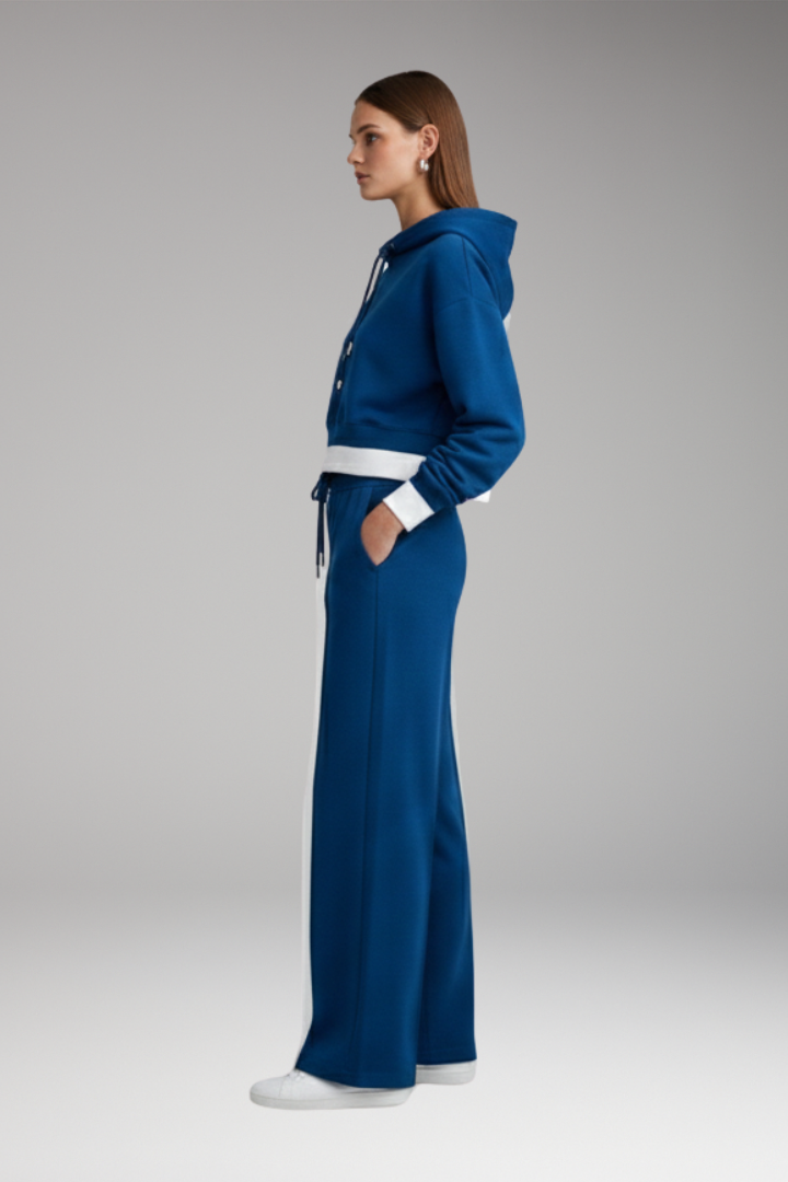 Women's Tracksuit Set with Cropped Hoodie and Wide Legs