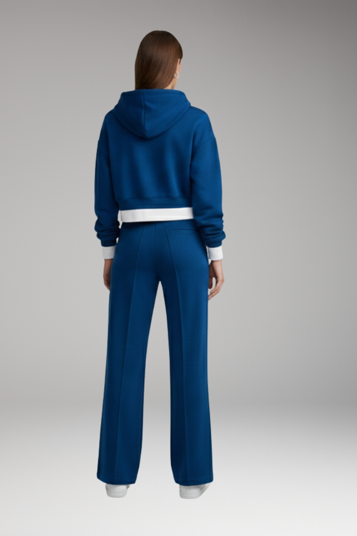 Women's Tracksuit Set with Cropped Hoodie and Wide Legs