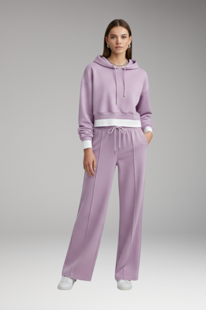 Women's Tracksuit Set with Cropped Hoodie and Wide Legs