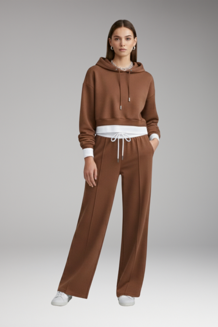 Women's Tracksuit Set with Cropped Hoodie and Wide Legs