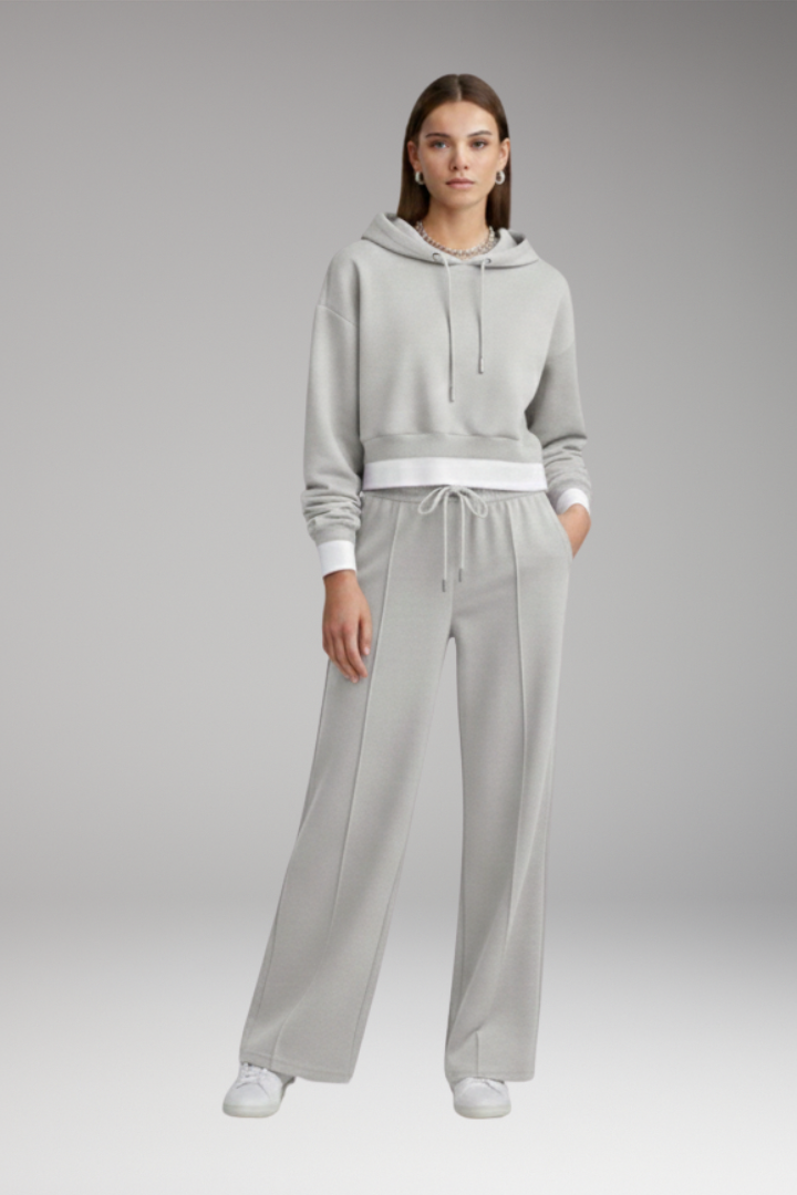 Women's Tracksuit Set with Cropped Hoodie and Wide Legs