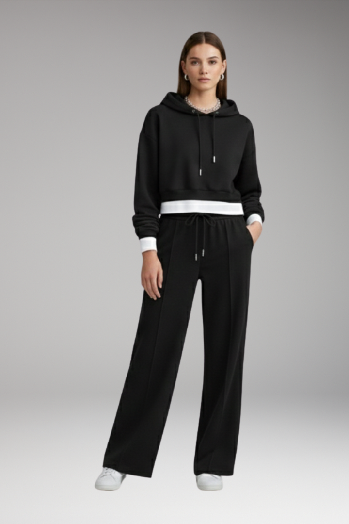 Women's Tracksuit Set with Cropped Hoodie and Wide Legs