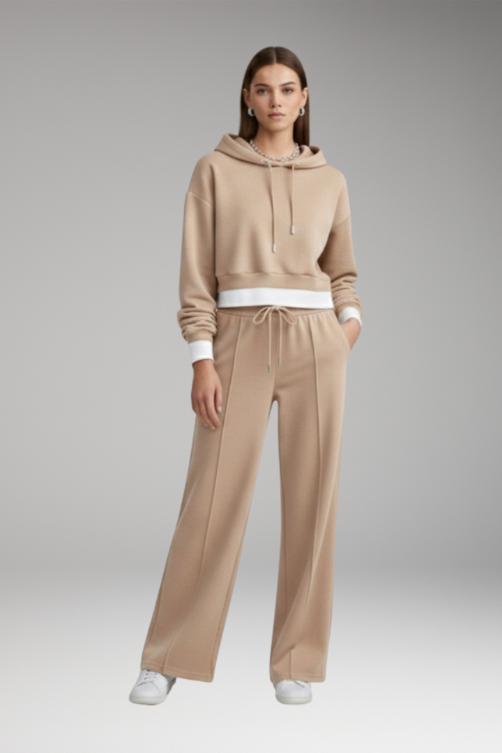 Women's Tracksuit Set with Cropped Hoodie and Wide Legs
