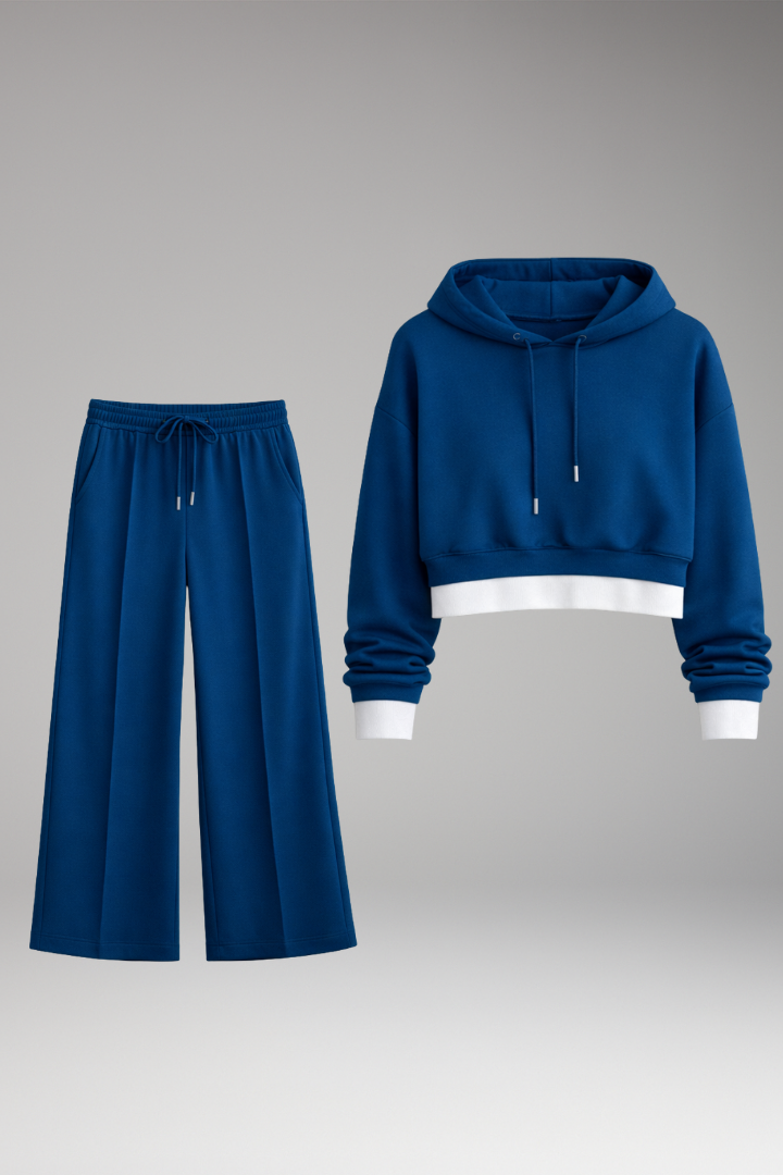 Women's Tracksuit Set with Cropped Hoodie and Wide Legs