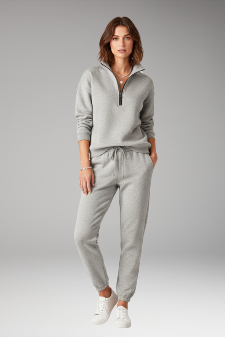 Women's Tracksuit Set with Half-Zip Sweatshirt and Joggers