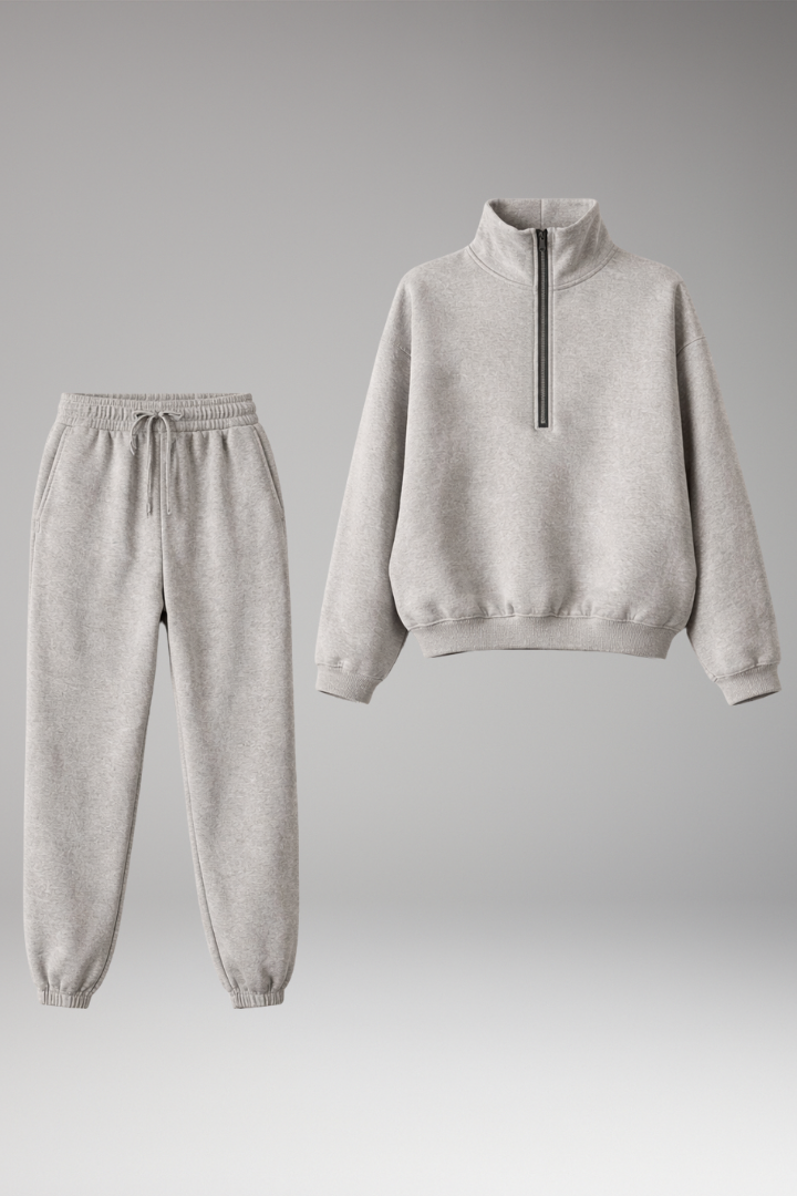 Women's Tracksuit Set with Half-Zip Sweatshirt and Joggers