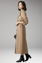Women's Trench Coat with Adjustable Waist and Full-Length Design