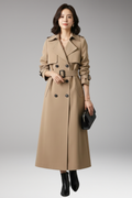 Women's Trench Coat with Adjustable Waist and Full-Length Design