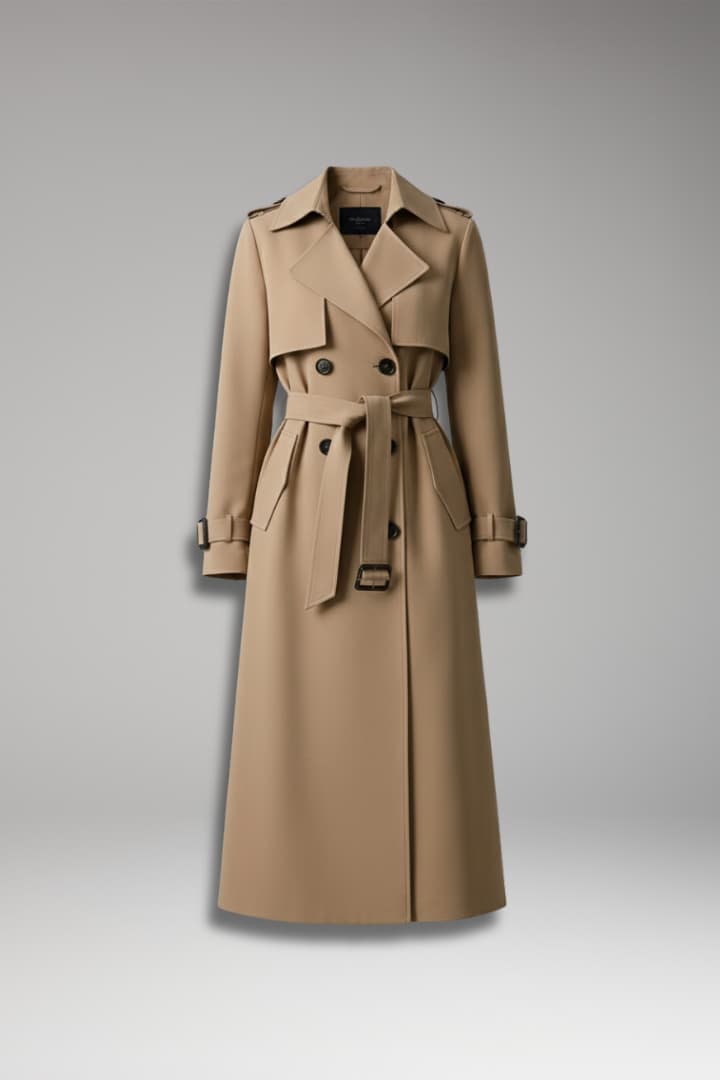 Women's Trench Coat with Belt and Front Button Closure