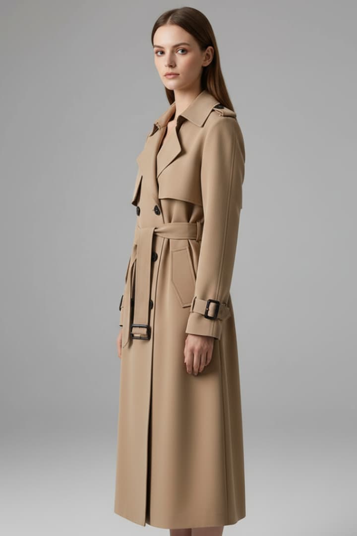 Women's Trench Coat with Belt and Front Button Closure