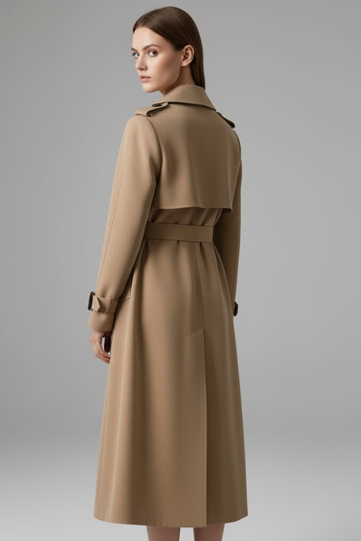 Women's Trench Coat with Belt and Front Button Closure