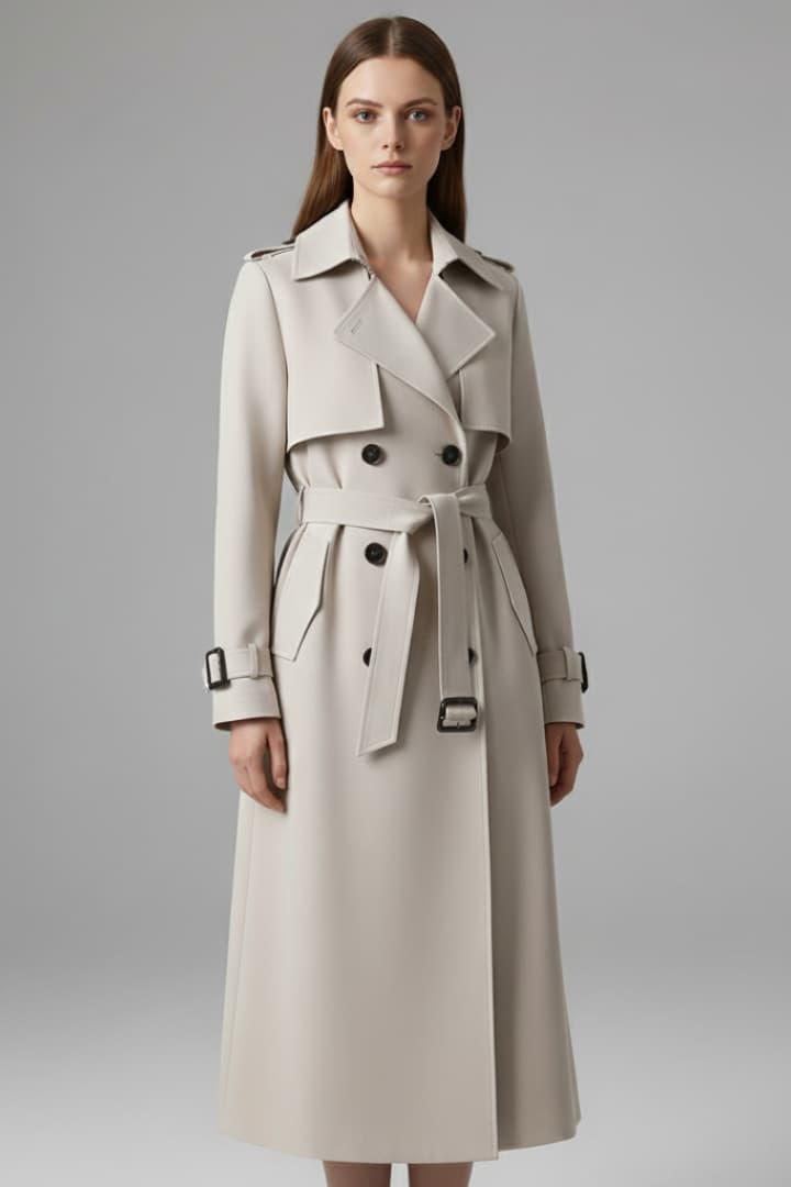 Women's Trench Coat with Belt and Front Button Closure