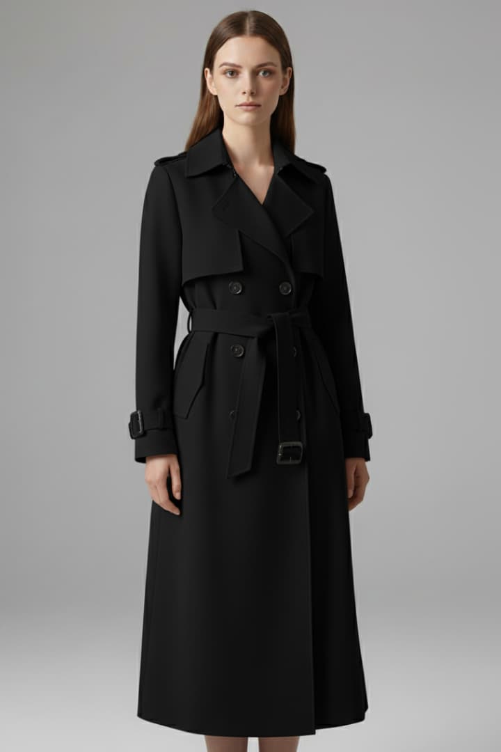 Women's Trench Coat with Belt and Front Button Closure