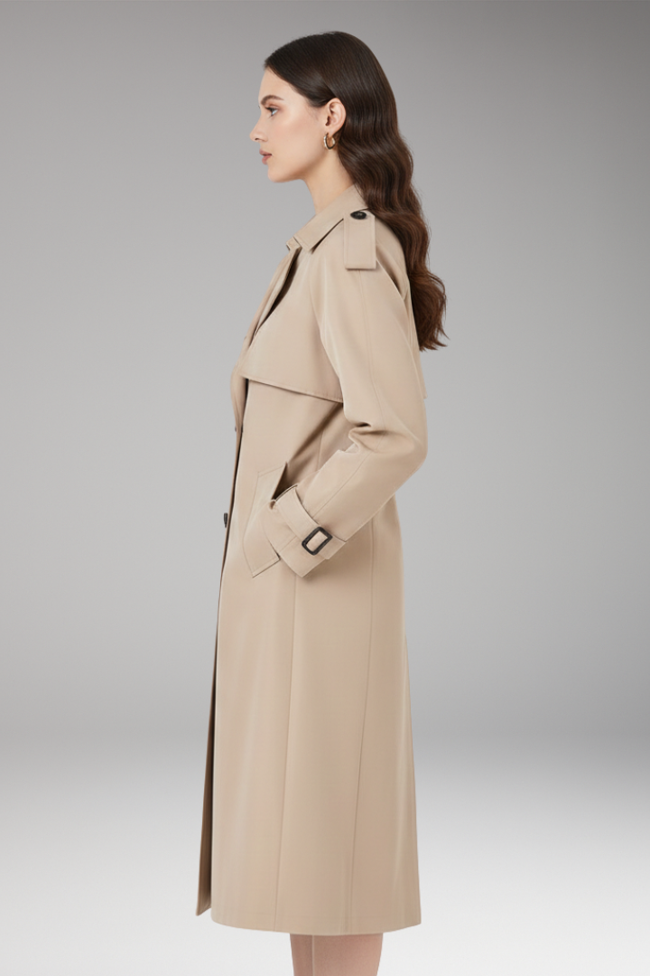 Women's Trench Coat with Button Placket and Adjustable Cuffs