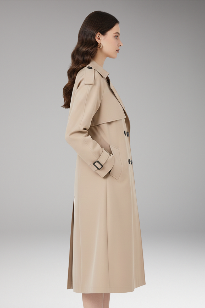 Women's Trench Coat with Button Placket and Adjustable Cuffs