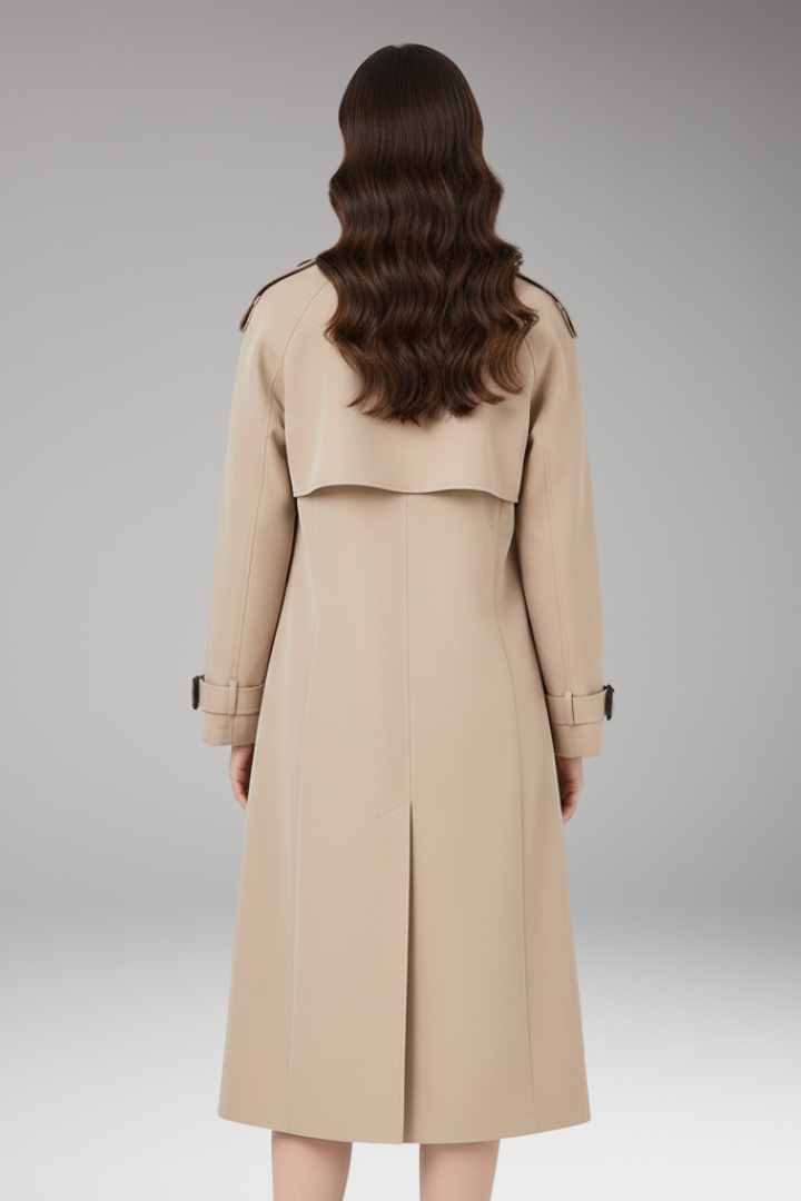 Women's Trench Coat with Button Placket and Adjustable Cuffs