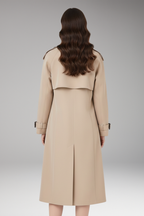 Women's Trench Coat with Button Placket and Adjustable Cuffs