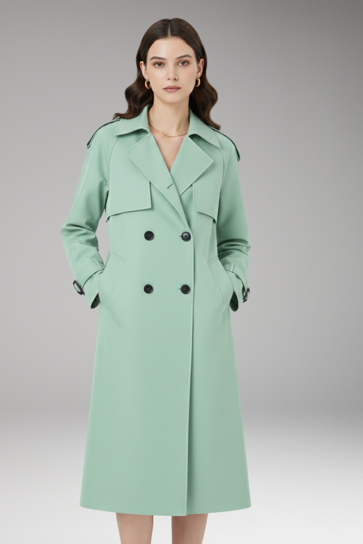 Women's Trench Coat with Button Placket and Adjustable Cuffs