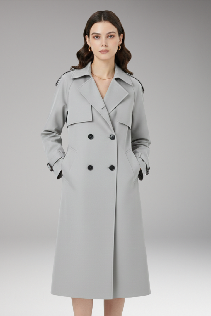 Women's Trench Coat with Button Placket and Adjustable Cuffs