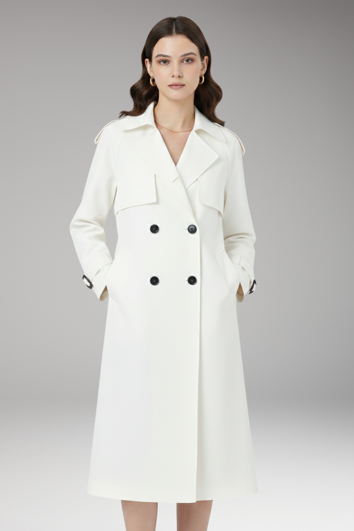 Women's Trench Coat with Button Placket and Adjustable Cuffs