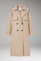 Women's Trench Coat with Button Placket and Adjustable Cuffs