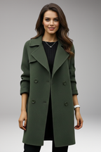 Women's Trench Coat with Notched Collar and Double Closure