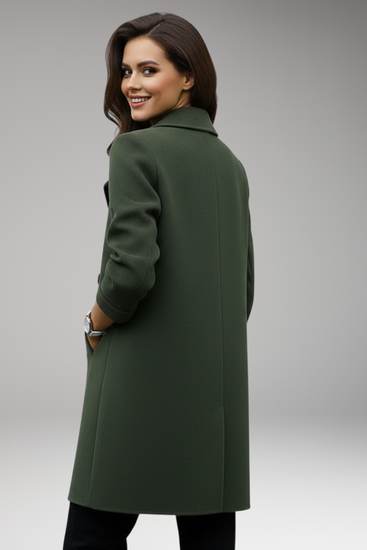 Women's Trench Coat with Notched Collar and Double Closure