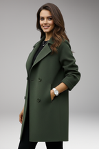 Women's Trench Coat with Notched Collar and Double Closure