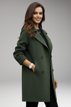 Women's Trench Coat with Notched Collar and Double Closure
